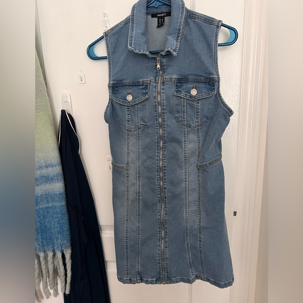 Forever 21 Blue Denim Zip-Front Midi Dress - Picture 3 of 4